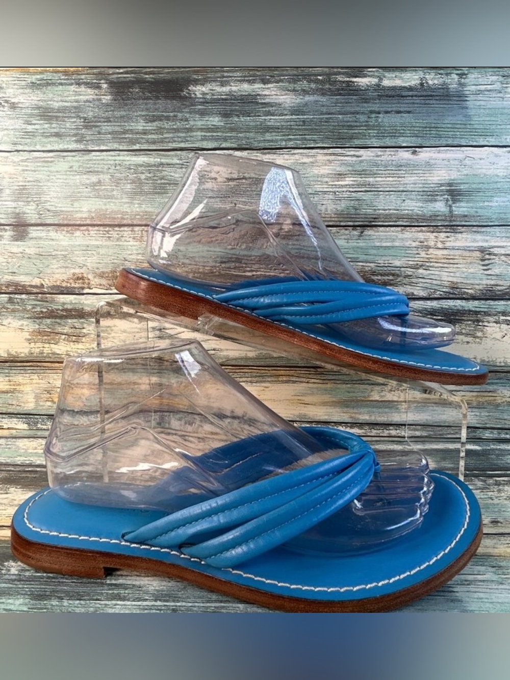 Antonio Melani Womens Prism Flip Flop Sandal Size 8M Blue Leather Slip On Casual